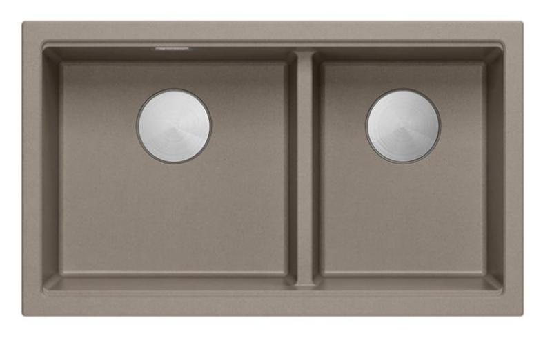 Quadri Newport II Dubbele Taupe Graniet Opbouw Spoelbak 76x45 cm met RVS plug 1208971372