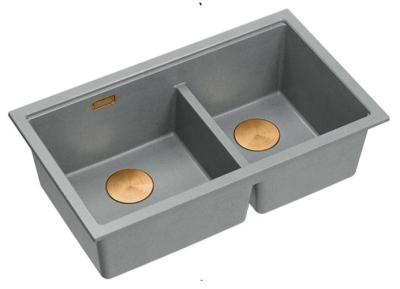 Quadri Newport II Dubbele Grijze Graniet Onderbouw Spoelbak 702 x 390 mm met Koperen plug 1208971375