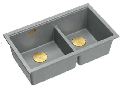 Quadri Newport II Dubbele Grijze Graniet Onderbouw Spoelbak 702 x 390 mm met Gouden plug 1208971380