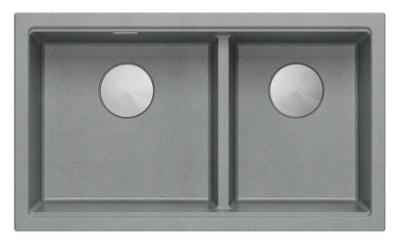 Quadri Newport II Dubbele Grijze Graniet Onderbouw Spoelbak 702 x 390 mm met RVS plug 1208971385