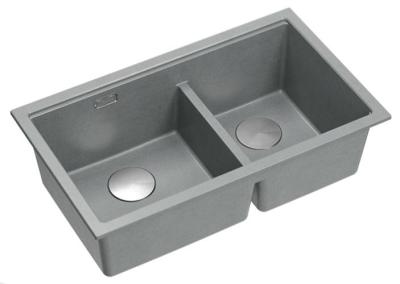 Quadri Newport II Dubbele Grijze Graniet Onderbouw Spoelbak 702 x 390 mm met RVS plug 1208971385