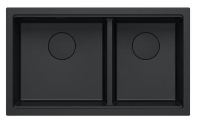 Quadri Newport II Dubbele Zwarte Graniet Onderbouw Spoelbak 702 x 390 mm met Zwarte plug 1208971386