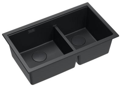 Quadri Newport II Dubbele Zwarte Graniet Onderbouw Spoelbak 702 x 390 mm met Zwarte plug 1208971386