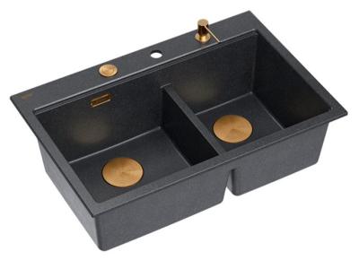 Quadri Hard Rock Dubbele Antraciet Graniet Opbouw Spoelbak 76x50 cm met Koperen plug en accessoires 1208971388