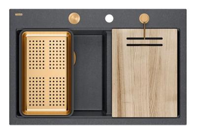 Quadri Hard Rock Dubbele Antraciet Graniet Opbouw Spoelbak 76x50 cm met Koperen plug en accessoires 1208971388