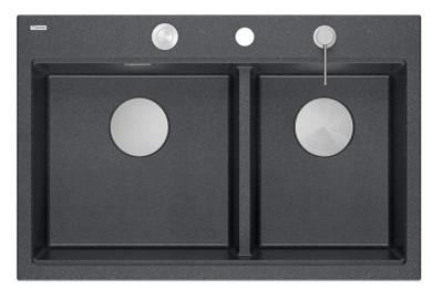 Quadri Hard Rock Dubbele Antraciet Graniet Opbouw Spoelbak 76x50 cm met RVS plug en accessoires 1208971399