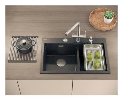 Quadri Hard Rock Dubbele Antraciet Graniet Opbouw Spoelbak 76x50 cm met RVS plug en accessoires 1208971399