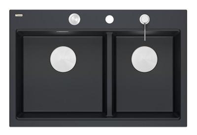Quadri Hard Rock Dubbele Zwarte Graniet Opbouw Spoelbak 76x50 cm met RVS plug en accessoires 1208971401