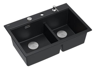 Quadri Hard Rock Dubbele Zwarte Graniet Opbouw Spoelbak 76x50 cm met RVS plug en accessoires 1208971401