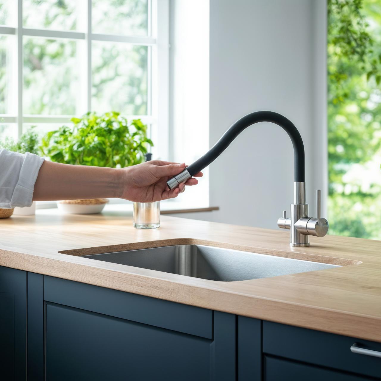Quadri Selene Keukenmengkraan RVS 3-weg met flexibele uitloop en extra aansluiting voor gefilterd water 1208971407 - Productafbeelding 3