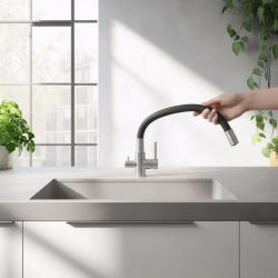 Quadri Selene Keukenmengkraan RVS 3-weg met flexibele uitloop en extra aansluiting voor gefilterd water 1208971407