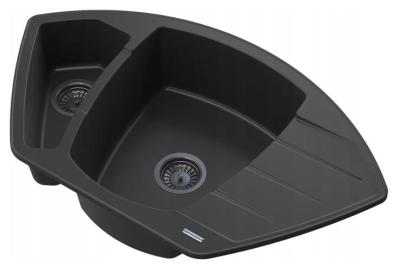 Graniteland Monte Granieten zwarte Hoekspoelbak opbouw 901x538mm met RVS Plug 1208971413