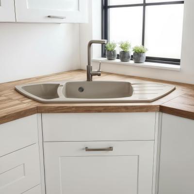Graniteland Monte Granieten beige Hoekspoelbak opbouw 901x538mm met RVS Plug 1208971414