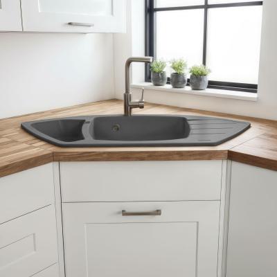 Graniteland Monte Granieten grijze Hoekspoelbak opbouw 901x538mm met RVS Plug 1208971416