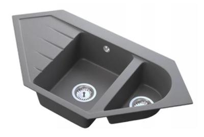 Graniteland Amiata Granieten grijze Hoekspoelbak opbouw 965x496mm met RVS Plug 1208971419
