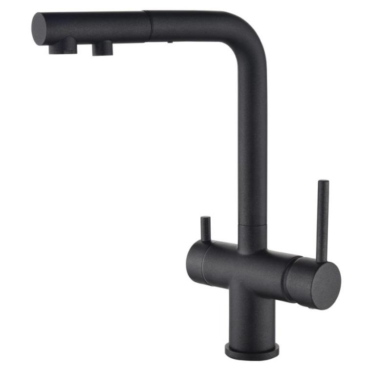 OUTLET Licht Beschadigd Ausmann Ellington 3-Weg Keukenmengkraan met Uittrekbare Uitloop en Gefilterd Water – Antraciet - 1208971427