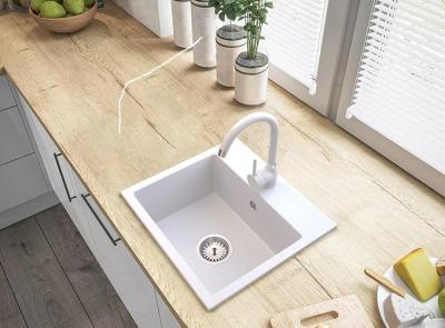 Graniteland Nera Granieten Spoelbak 45x42 cm Witte Opbouw met Kraangatbank en RVS Plug 1208971435