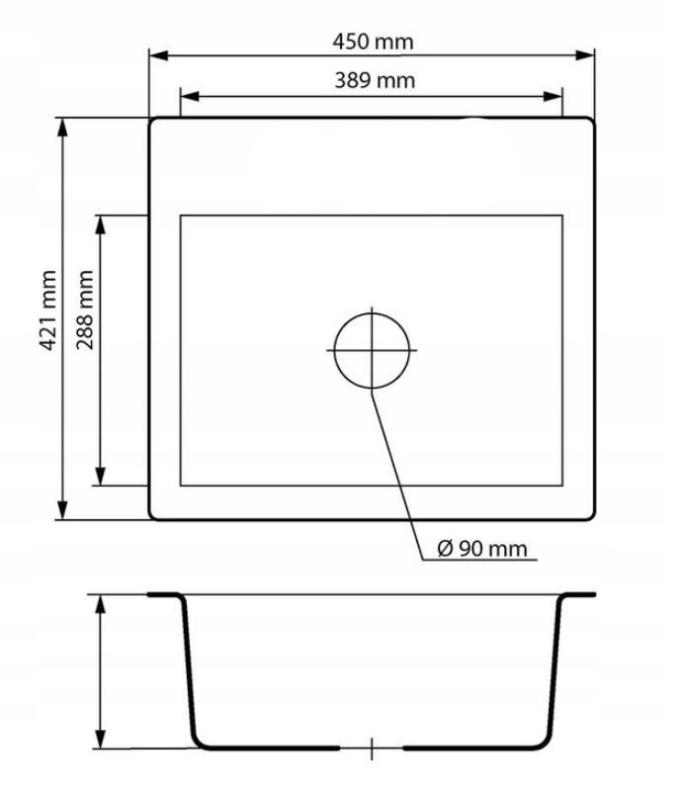 Graniteland Nera Granieten Spoelbak 45x42 cm Grijze Opbouw met Kraangatbank en RVS Plug 1208971436
