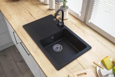 Graniteland Liri Granieten Zwarte spoelbak met afdruipgedeelte 765x448 mm 1208971438