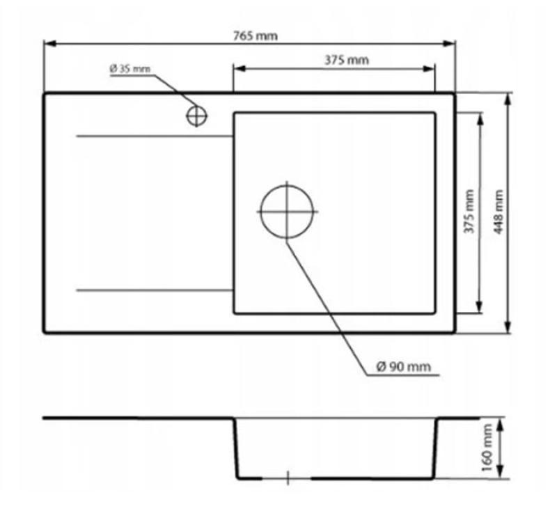 Graniteland Liri Granieten Zwarte spoelbak met afdruipgedeelte 765x448 mm 1208971438