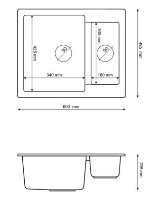 Graniteland Adda Granieten zwarte 1.5 Spoelbak Opbouw 600x495mm 1208971454