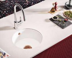 Ausmann Ceramic Ember Keramische Witte Ronde Spoelbak Opbouw en Onderbouw met Koperen plug 1208971462