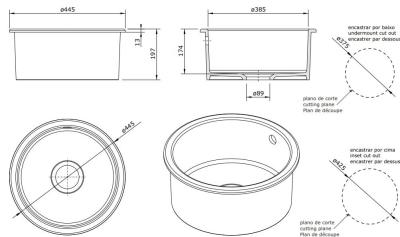 Ausmann Ceramic Ember Keramische Witte Ronde Spoelbak Opbouw en Onderbouw met Koperen plug 1208971462