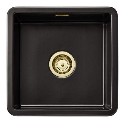 Ausmann Ceramic Ember Keramische Mat Zwarte Vierkant  Spoelbak Opbouw en Onderbouw 40 x 40 cm met Gouden  plug 1208971486