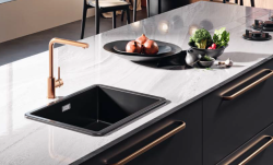 Ausmann Ceramic Ember Keramische Mat Zwarte Vierkant  Spoelbak Opbouw en Onderbouw 40 x 40 cm met Koperen  plug 1208971487