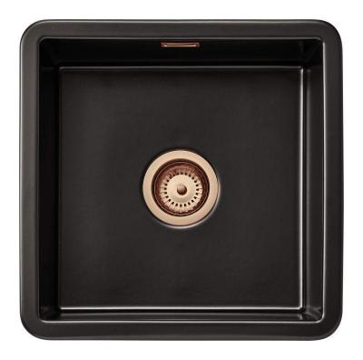Ausmann Ceramic Ember Keramische Mat Zwarte Vierkant  Spoelbak Opbouw en Onderbouw 40 x 40 cm met Koperen  plug 1208971487