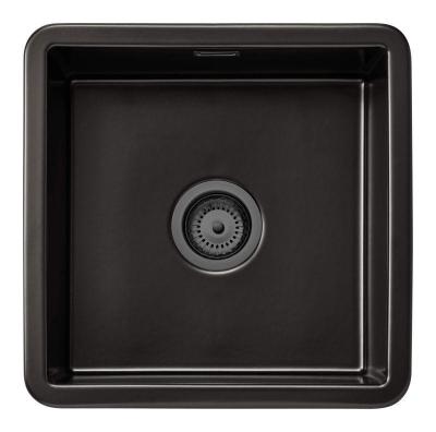 Ausmann Ceramic Ember Keramische Mat Zwarte Vierkant  Spoelbak Opbouw en Onderbouw 40 x 40 cm met Gun metal plug 1208971488
