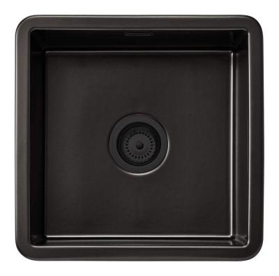 Ausmann Ceramic Ember Keramische Mat Zwarte Vierkant  Spoelbak Opbouw en Onderbouw 40 x 40 cm met Zwarte plug 1208971489