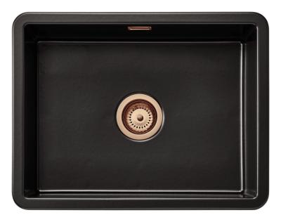 Ausmann Ceramic Ember Keramische Mat Zwarte Spoelbak - Opbouw en Onderbouw 54 x 40 cm met Koperen plug 1208971497