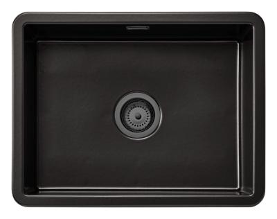 Ausmann Ceramic Ember Keramische Mat Zwarte Spoelbak - Opbouw en Onderbouw 54 x 40 cm met Gun metal plug 1208971498