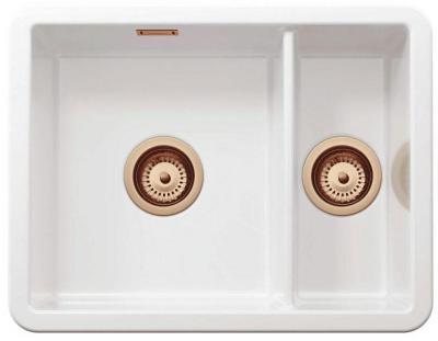 Ausmann Ceramic Ember Keramische Witte Anderhalve Spoelbak Opbouw en Onderbouw 495 x 370 mm met Koperen pluggen 1208971514