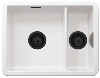 Ausmann Ceramic Ember Keramische Witte Anderhalve Spoelbak Opbouw en Onderbouw 495 x 370 mm met Zwarte pluggen 1208971516