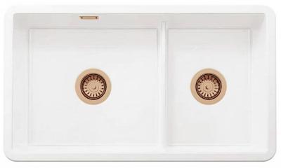 Ausmann Ceramic Ember Keramische Witte Anderhalve Spoelbak Opbouw en Onderbouw 733 x 401 mm met Koperen pluggen 1208971519