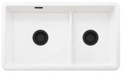 Ausmann Ceramic Ember Keramische Witte Anderhalve Spoelbak Opbouw en Onderbouw 733 x 401 mm met Zwarte pluggen 1208971521