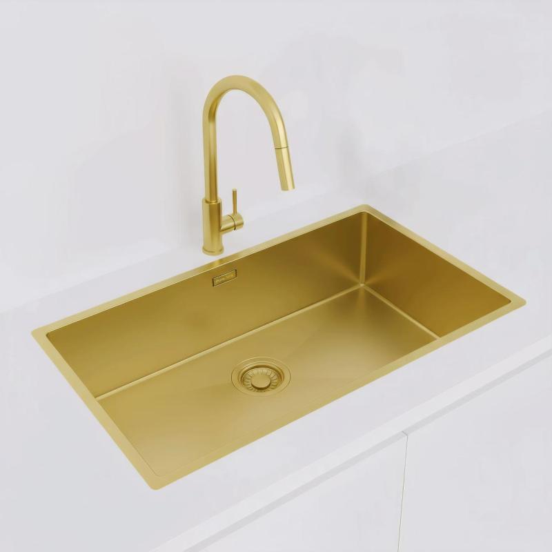 Pure.Sink Luxion Grote Gouden spoelbak 74x40 cm onderbouw, vlakinbouw en opbouw PLX7440-60
