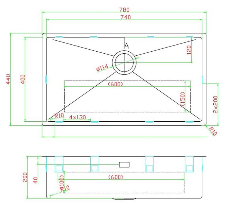 Pure.Sink Luxion Grote Gouden spoelbak 74x40 cm onderbouw, vlakinbouw en opbouw PLX7440-60