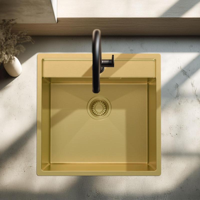 Pure.Sink Luxion Gouden spoelbak 51x50 cm Tapwing met kraangatbank PLX5150T-60