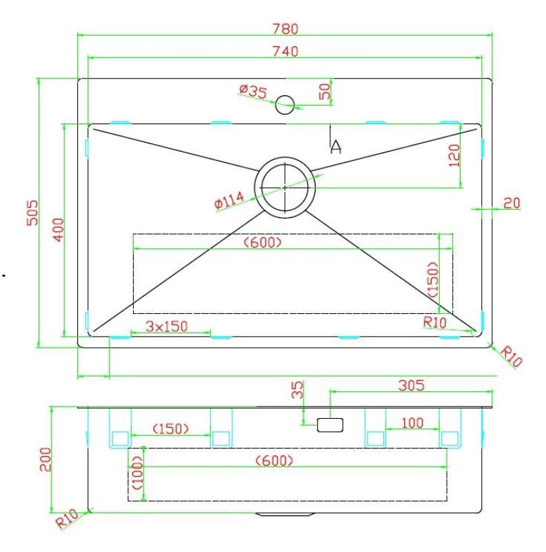 Pure.Sink Luxion PVD Grote Zwarte spoelbak 78x50 cm Tapwing met kraangatbank PLX7850T-63