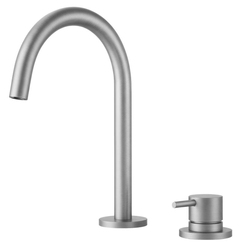 Pure.Sink Luxion 2-gats massief RVS keukenkraan met ronde uitloop PLX2HR-02