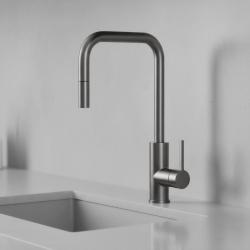 Pure.Sink Luxion Gun metal keukenkraan square met uittrekbare uitloop PLXSQUA-61