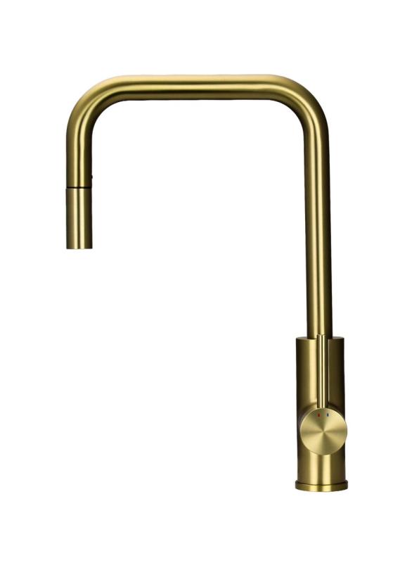 Pure.Sink Luxion Gouden keukenkraan square met uittrekbare uitloop PLXSQUA-60