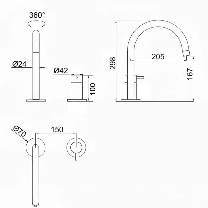 Pure.Sink Luxion 2-gats Gun metal keukenkraan met ronde uitloop PLX2HR-61