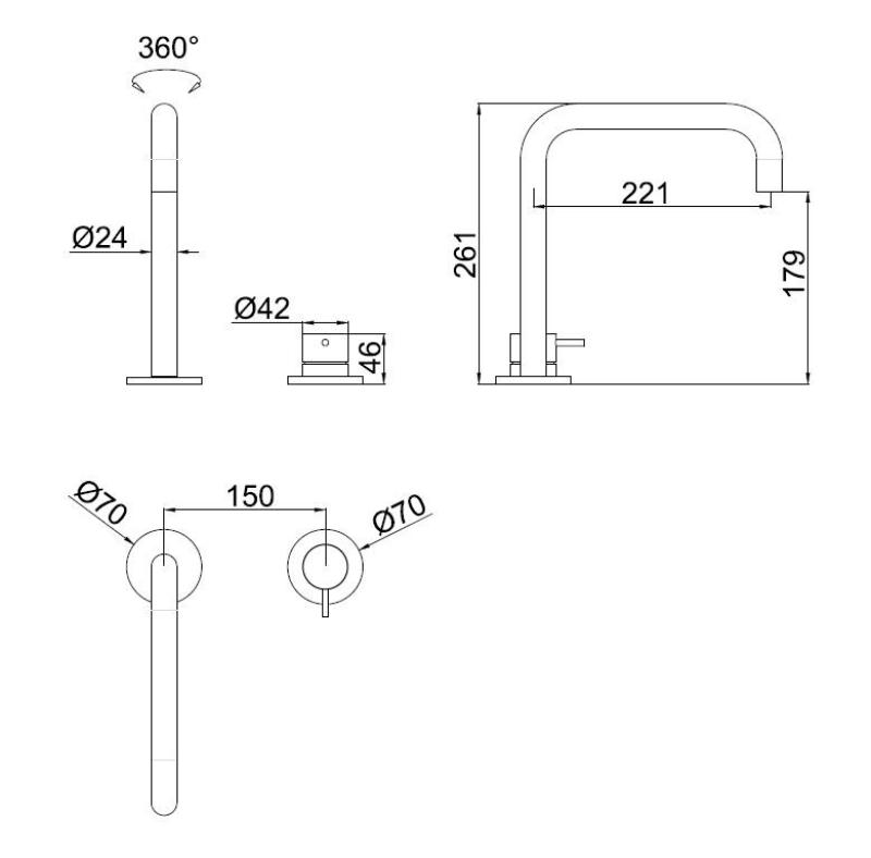 Pure.Sink Luxion 2-gats Gun metal keukenkraan met U uitloop PLX2HU-61