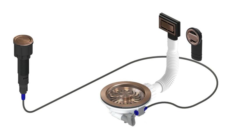 Granitemy Koperen Afvoerset inclusief drukknop-waste met plug, plus rechthoekige en ronde overloop 1208971744