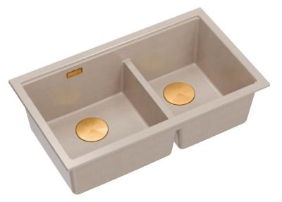 Quadri Newport II Dubbele Beige Graniet Opbouw Spoelbak 76x45 cm met Koperen plug 1208971752