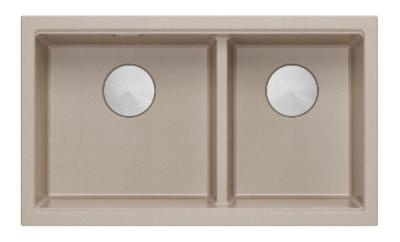 Quadri Newport II Dubbele Beige Graniet Onderbouw Spoelbak 702 x 390 mm met RVS plug 1208971757